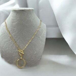 14K Gold Plated Elegant Toggle Necklace with Nail Pendant